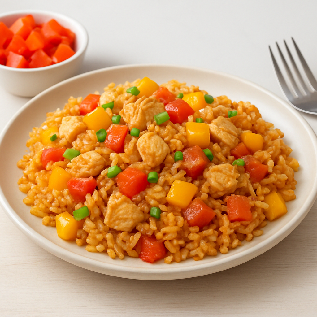 Chinese-Style Tomato Chicken Fried Rice with Yellow Bell Pepper