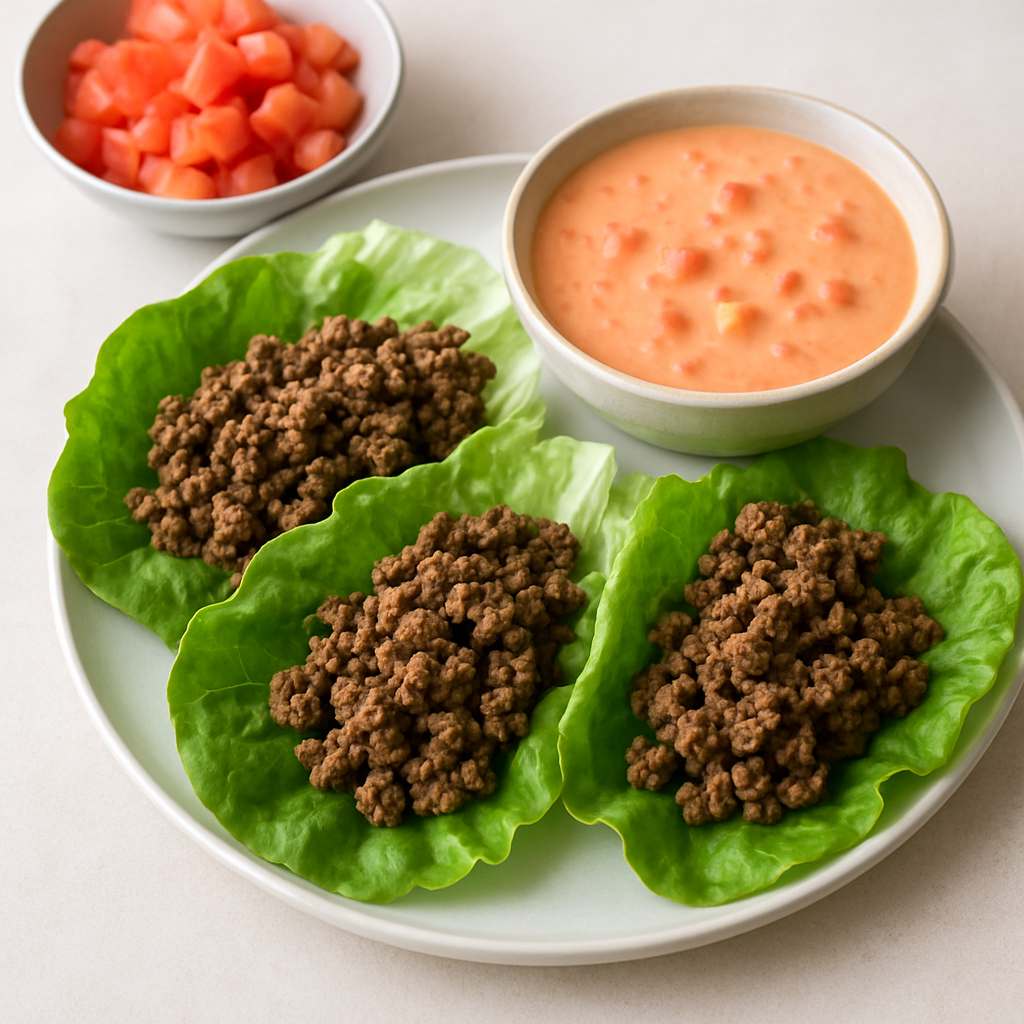 Simple Beef Lettuce Wraps with Tomato-Milk Sauce