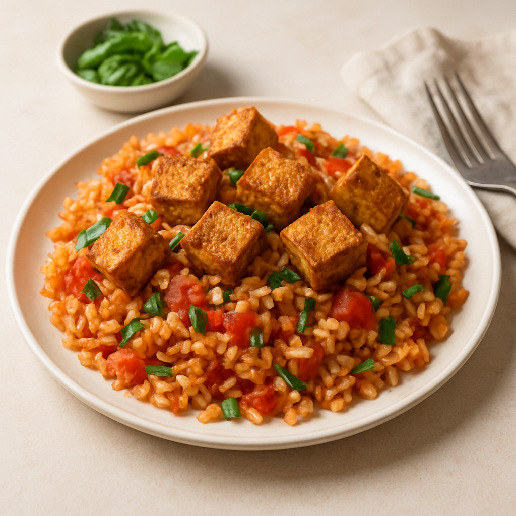 Tomato Basil Fried Rice with Chinese Five-Spice Tofu | Fridgify | Fridgify